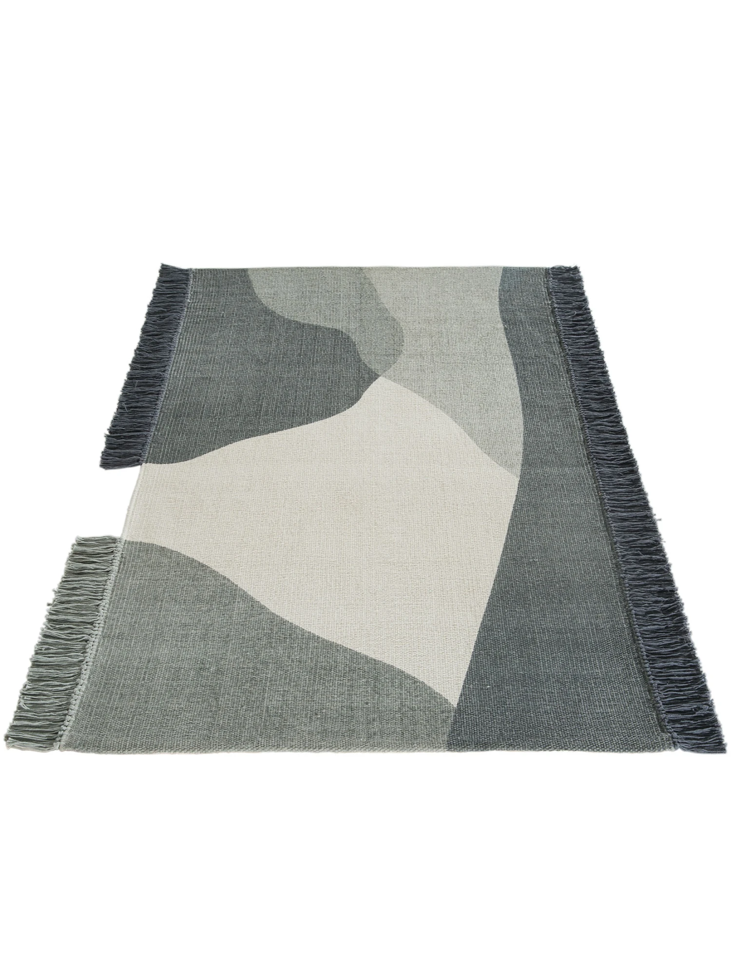 Flachgewebe-Teppich, Grau-Weiss 4 Flachgewebe-Teppich, Grau-Weiss – Bild 2