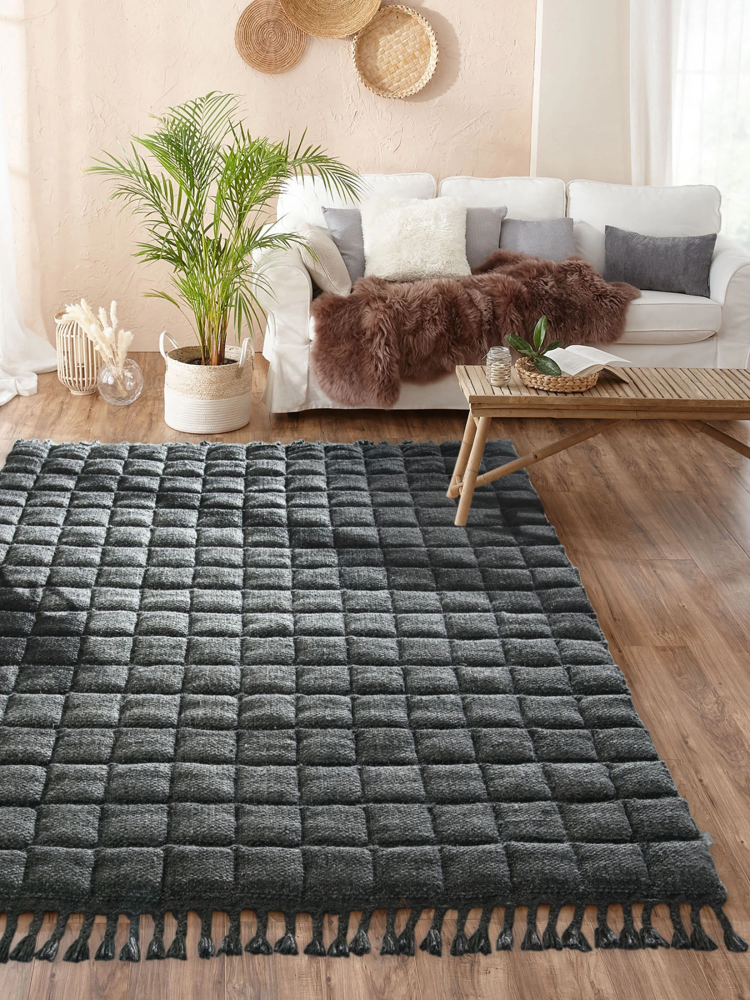 Flachgewebe-Teppich, Home Sweet Grey 3 Flachgewebe-Teppich, Home Sweet Grey